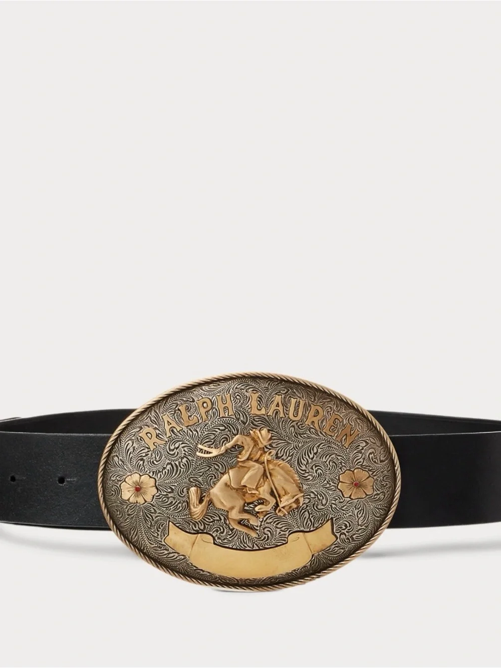 Ralph Lauren Collection | Rodeo-Buckle Vachetta Leather Wide Belt